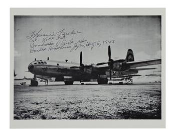 (WORLD WAR II.) Group of 4 items, each Signed, or Signed and Inscribed, by one of 4 principal crew members of the bombers Enola Gay or